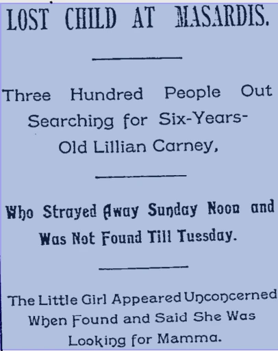 Missing Lillian Carney-Lewiston Evenig Journal- Aug 12, 1897